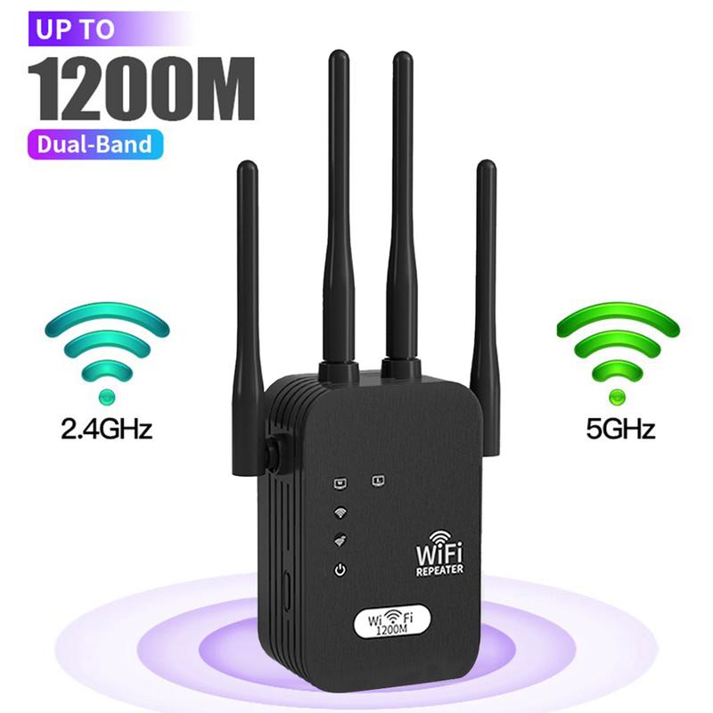 WiFi Extender 2025, 1200Mbps Dual Band (5GHz/2.4GHz) Signal Booster, Covers 10,000 sq. ft & 50 Devices, Repeater with Ethernet Port for Home