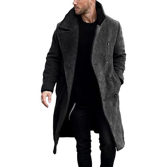 Men's Double Breasted Trench Coat Casual Lapel Collar Business Winter Long Overcoats