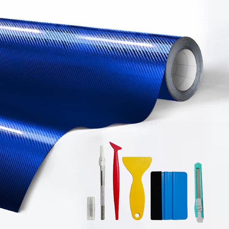 20" x 10FT / 50CM*300CM Gloss Carbon Fiber Car Wrap Vinyl Bubble Free Air Release Adhesive Car Wrap Film Roll Automotive DIY Decals With Installation Tools