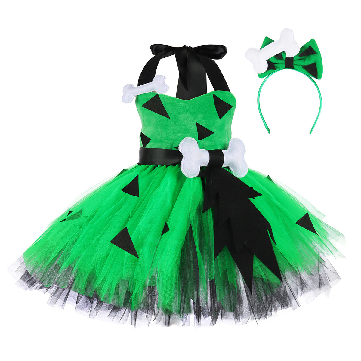 Kids Girls Caveman Costume Cavegirl Tulle Dress with Headpiece Stone Age Outfit Halloween Cosplay Dress Up Photo Shoot