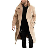 Men's Double Breasted Trench Coat Casual Lapel Collar Business Winter Long Overcoats