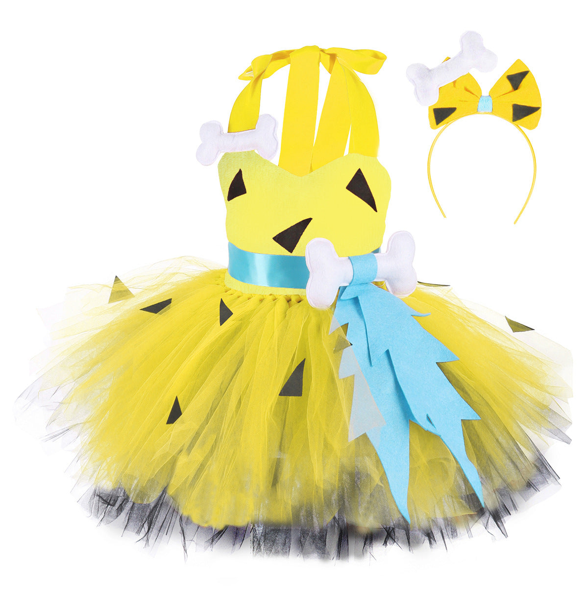 Kids Girls Caveman Costume Cavegirl Tulle Dress with Headpiece Stone Age Outfit Halloween Cosplay Dress Up Photo Shoot