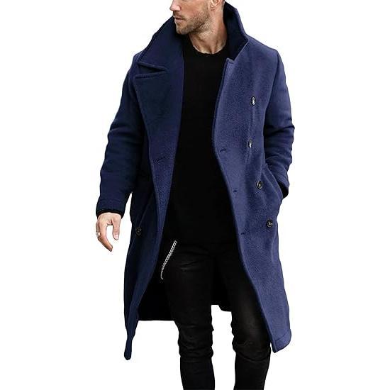 Men's Double Breasted Trench Coat Casual Lapel Collar Business Winter Long Overcoats