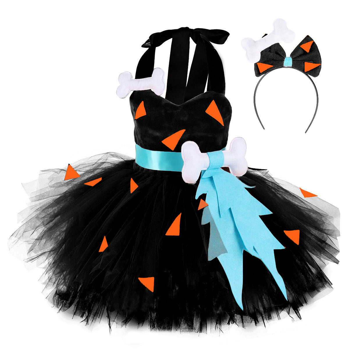 Kids Girls Caveman Costume Cavegirl Tulle Dress with Headpiece Stone Age Outfit Halloween Cosplay Dress Up Photo Shoot