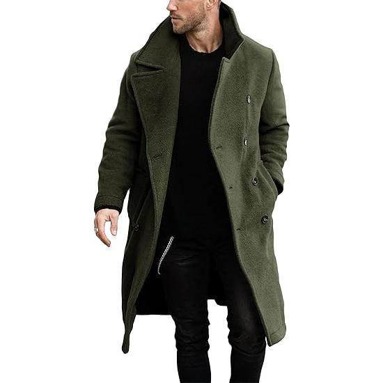 Men's Double Breasted Trench Coat Casual Lapel Collar Business Winter Long Overcoats