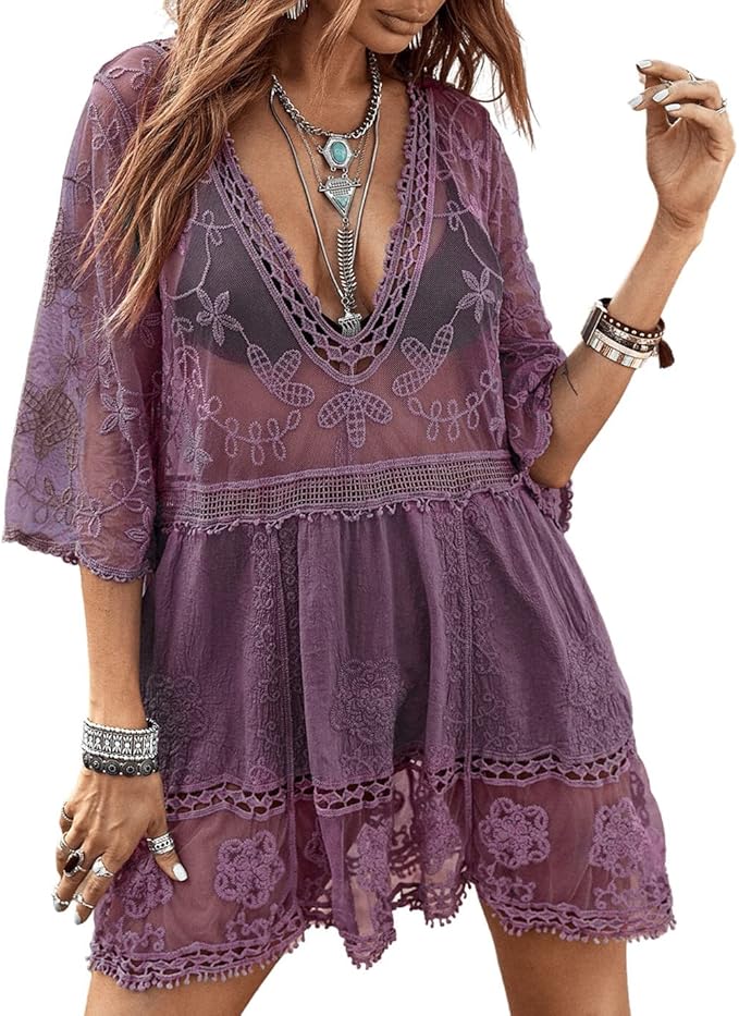 Elegance: Contrast Lace V-Neck Beach Dress ✨